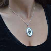 1940s Silver Mother of Pearl and Marcasite Pendant with a Basket of Flowers