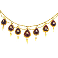 19th Century 15ct Gold, Cabochon Garnet and Seed Pearl Swag Chain Necklace