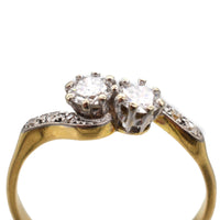 Edwardian 18ct Gold & Platinum, Two Stone Diamond 'Toi et Moi' Crossover Ring