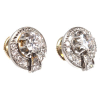 French Art Deco 18ct White Gold Diamond Cluster Stud Earrings