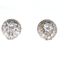 French Art Deco 18ct White Gold Diamond Cluster Stud Earrings