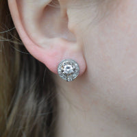 French Art Deco 18ct White Gold Diamond Cluster Stud Earrings