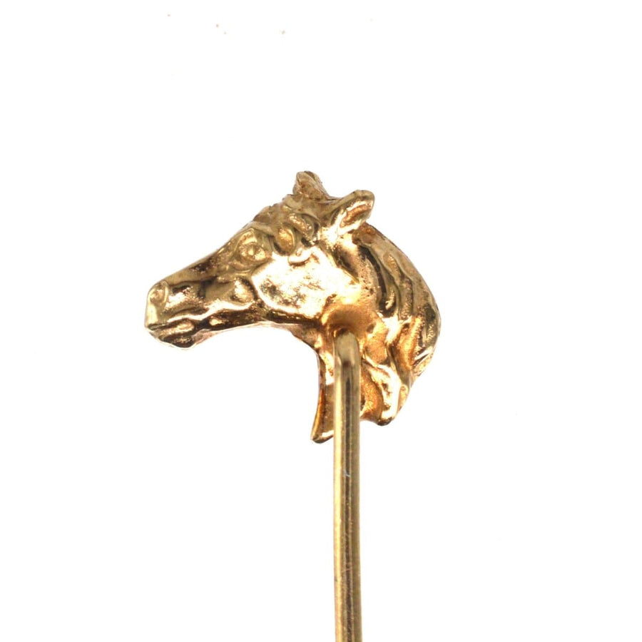 1950s 9ct gold horse head tie pin, perfect accessory for equestrian lovers at events like Royal Ascot.