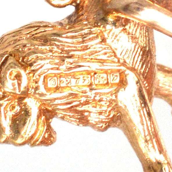 1950s vintage 9ct gold lion tie pin with intricate detailing and Birmingham assay marks, ideal for silk ties.