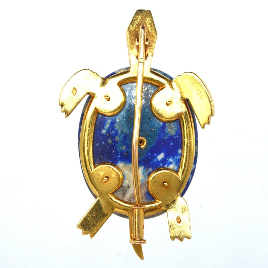 Back view of a 1950s Cartier 18ct gold turtle brooch with lapis lazuli and diamond detailing.