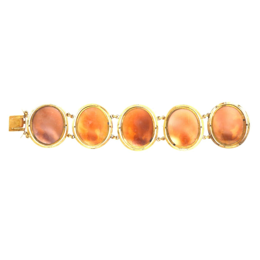 19th Century gold bracelet featuring five carved cameos of gods and goddesses, including Ariadne.