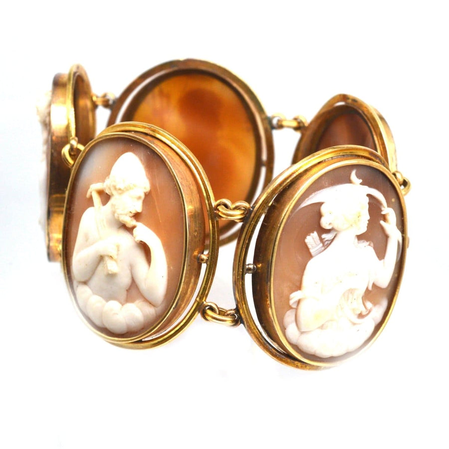 19th century gold cameo bracelet featuring Ariadne and other gods, exquisite Grand Tour design.
