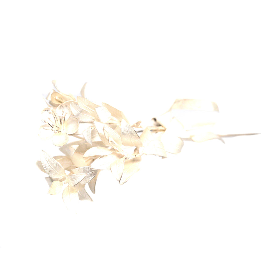 Victorian silver leaf corsage pin brooch with delicate myrtle leaves for wedding accessories.