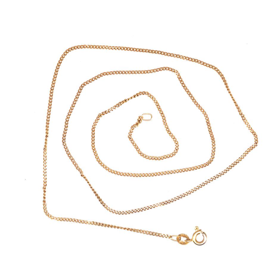 Vintage 9ct gold flat curb chain by Cropp and Farr, crafted in 1975, featuring elegant design and quality craftsmanship.