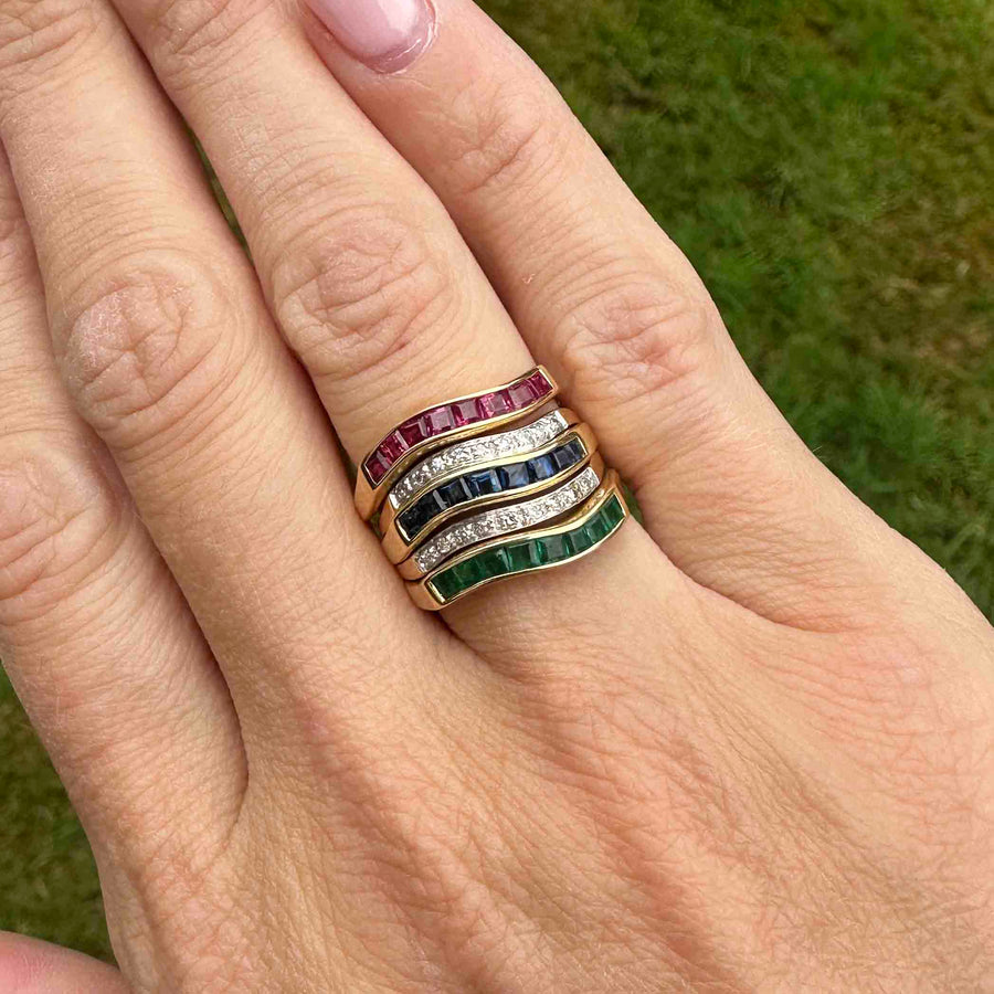 Retro 18ct Gold Tutti Frutti Interchangeable Diamond, Sapphire, Ruby & Emerald Ring