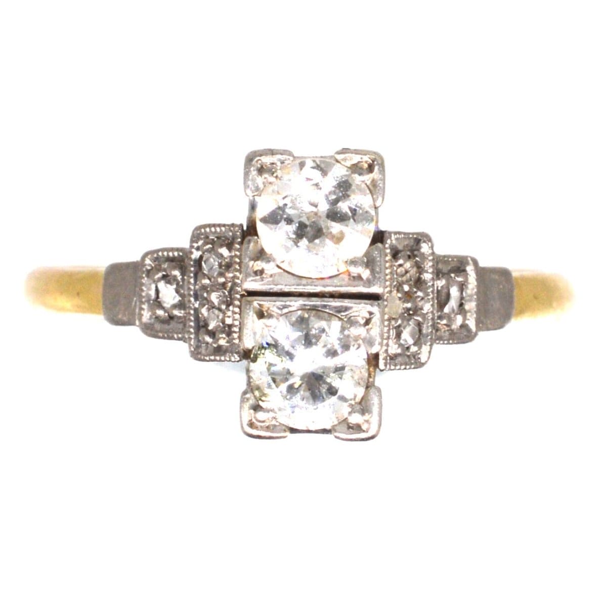 Art Deco 18ct Gold and Platinum Two Stone Diamond Ring