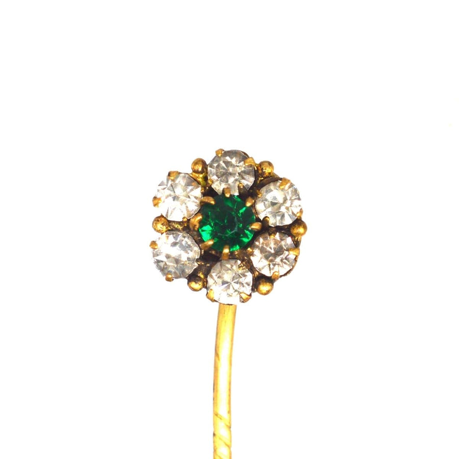 Art Deco green "Emerald" and white paste tie pin, stylish cluster design, perfect for colorful silk ties.