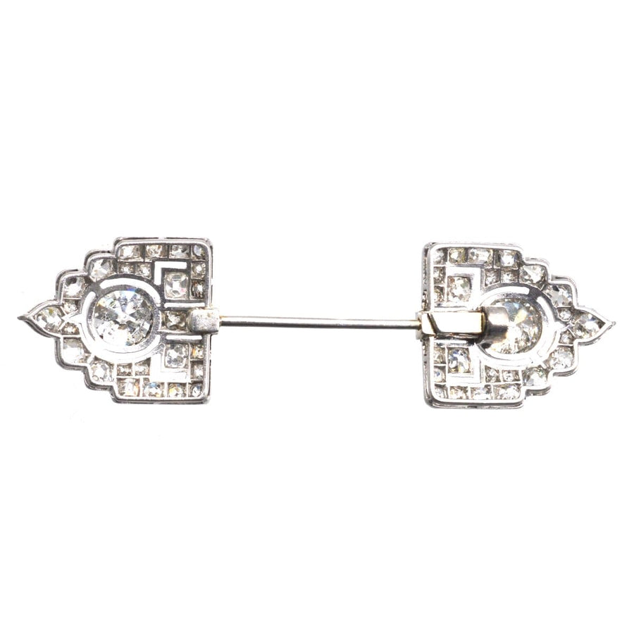 Art Deco platinum brooch featuring 6 carats of old European cut diamonds, elegant Jabot design.