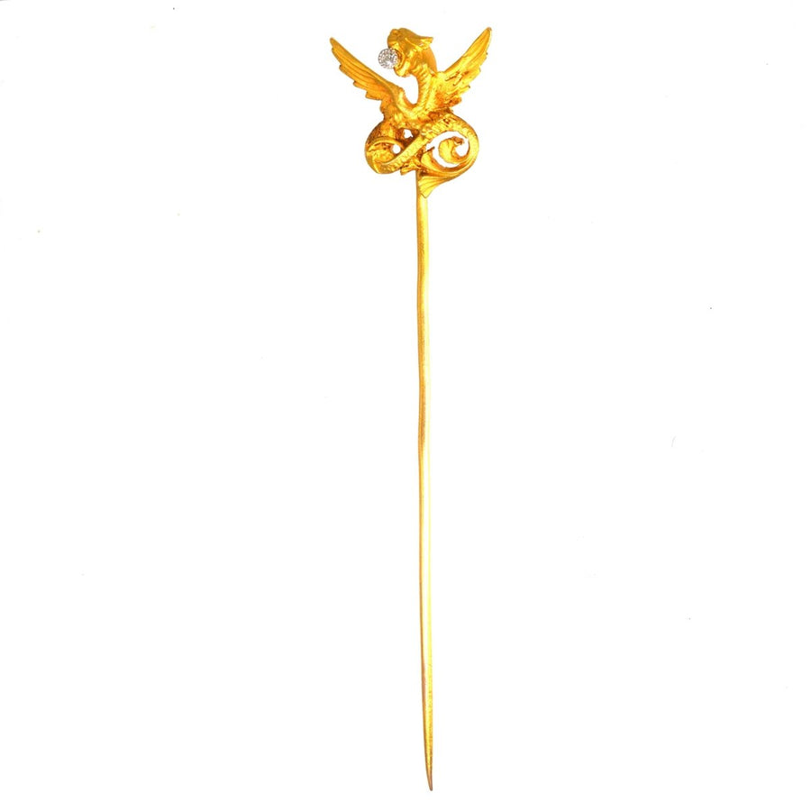 Art Nouveau 18ct Gold Griffin with a Diamond in his mouth | Parkin and Gerrish | Antique & Vintage Jewellery