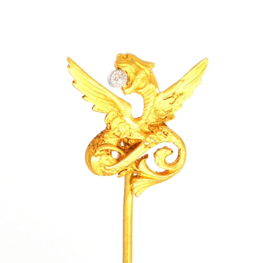 Art Nouveau 18ct Gold Griffin with a Diamond in his mouth | Parkin and Gerrish | Antique & Vintage Jewellery