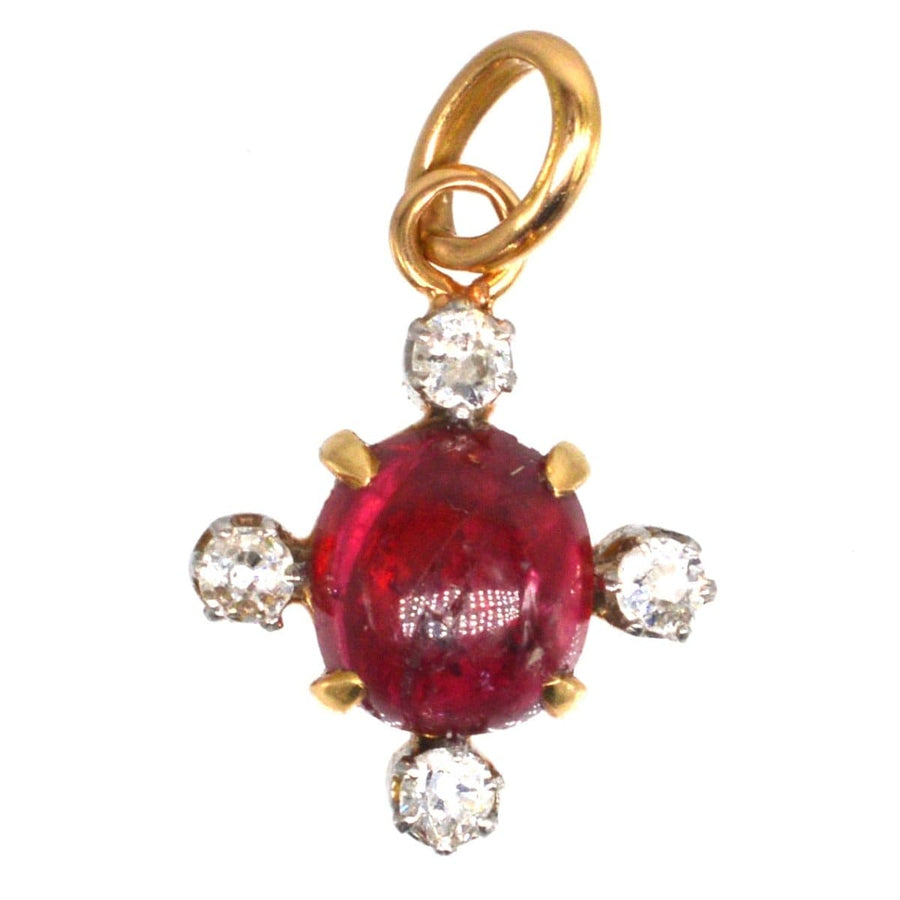 Early 20th century 18ct gold pendant featuring cabochon ruby and diamonds, exquisite Belle Epoque design.