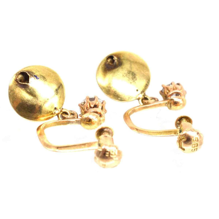 Early 20th century 18ct gold earrings with diamond and pavé turquoise, circa 1910s, featuring screw-on fittings.