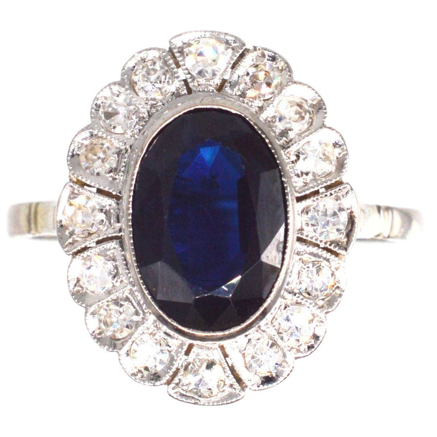 Early 20th Century Dark Blue Sapphire and Diamond Cluster Ring | Parkin and Gerrish | Antique & Vintage Jewellery