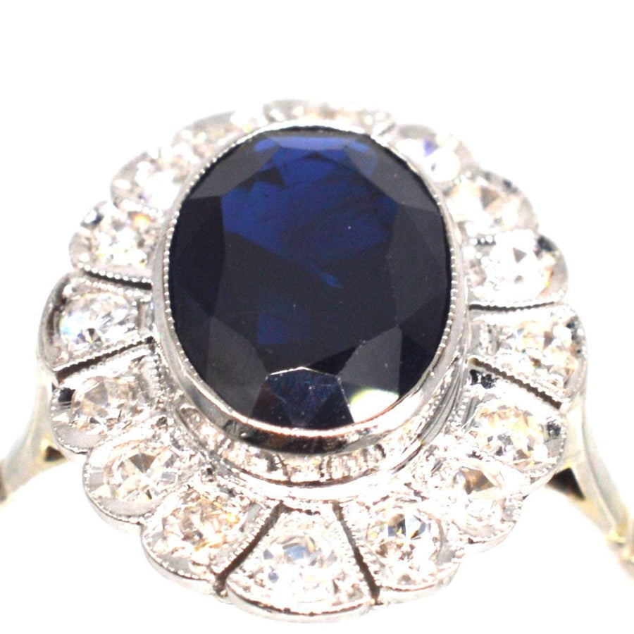Early 20th Century Dark Blue Sapphire and Diamond Cluster Ring | Parkin and Gerrish | Antique & Vintage Jewellery