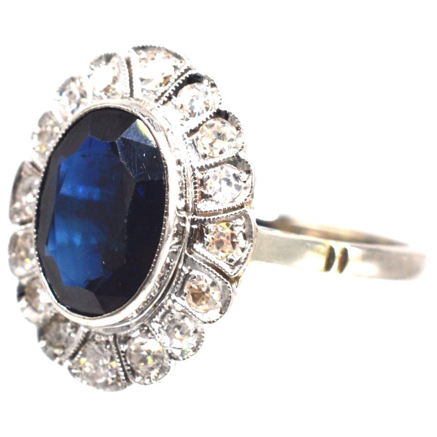 Early 20th Century Dark Blue Sapphire and Diamond Cluster Ring | Parkin and Gerrish | Antique & Vintage Jewellery