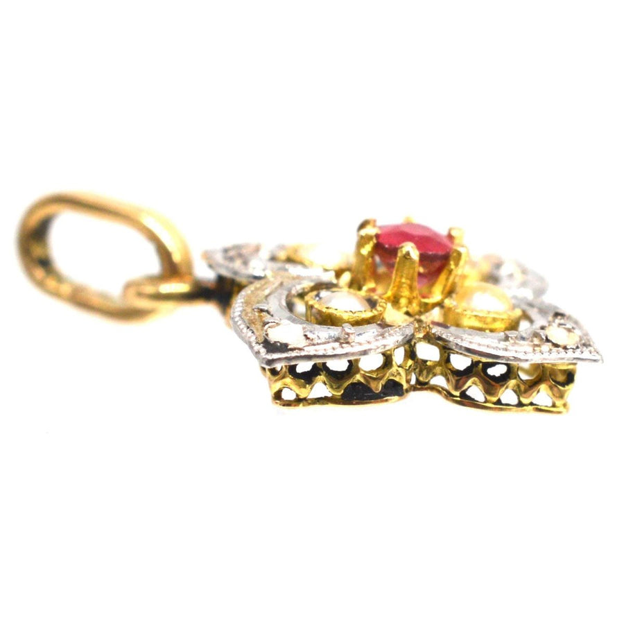 Early 20th Century Diamond, Pearl and Ruby Quatrefoil Pendant | Parkin and Gerrish | Antique & Vintage Jewellery