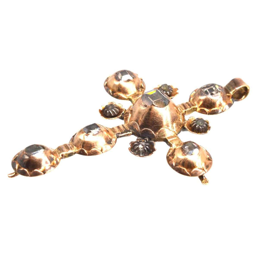 Early Georgian gold cross pendant with table-cut and rose-cut diamonds, circa 1720.