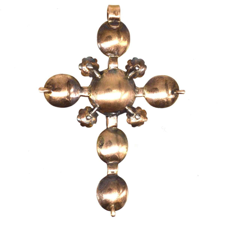 18th-century early Georgian gold cross pendant featuring table-cut and rose-cut diamonds.