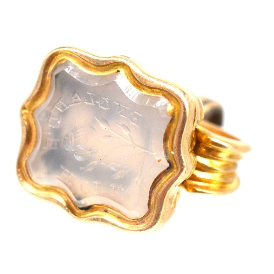 Early Victorian gold seal with white chalcedony intaglio of 'England's Hope', 1840s-1850s.
