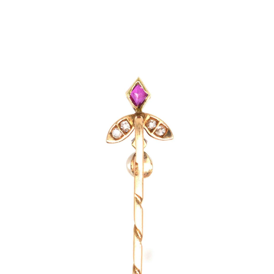 Edwardian 15ct Gold Ruby, Diamond and Natural Pearl Tie Pin | Parkin and Gerrish | Antique & Vintage Jewellery
