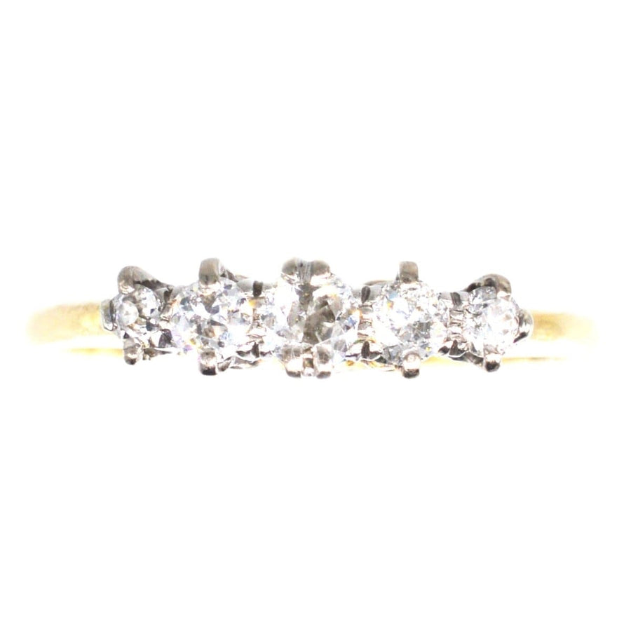 Edwardian 18ct gold and platinum five stone diamond ring, perfect for engagement and low on the finger.