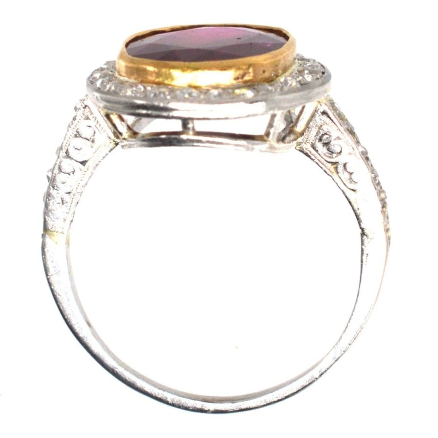 Edwardian 18ct White Gold Certificated Unheated Burma Ruby and Diamond Cluster Ring