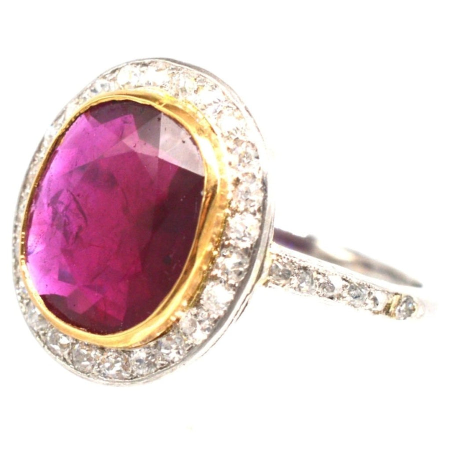Edwardian 18ct White Gold Certificated Unheated Burma Ruby and Diamond Cluster Ring