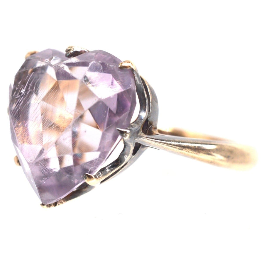Edwardian 9ct gold ring with large heart-shaped amethyst, perfect for engagements and February birthdays.