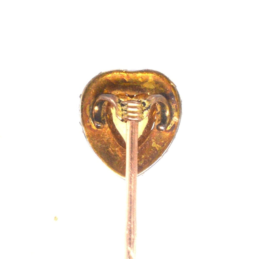 9ct gold heart tie pin featuring a golden citrine and seed pearls, perfect gift for loved ones.