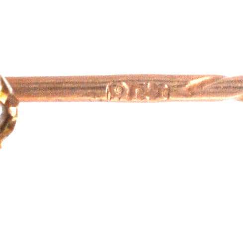 Edwardian 9ct gold heart tie pin featuring citrine and seed pearls, perfect gift for loved ones.