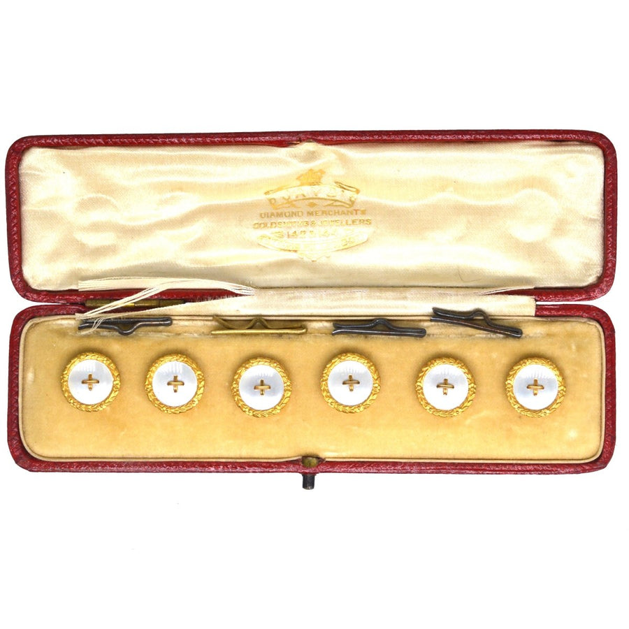 Edwardian 9ct Gold Mother of Pearl Buttons in Original Case | Parkin and Gerrish | Antique & Vintage Jewellery