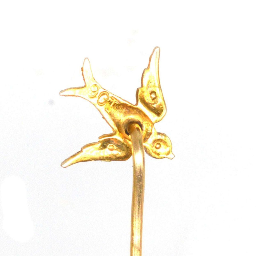 Edwardian 9ct Gold Swallow Tie Pin with Seed Pearls | Parkin and Gerrish | Antique & Vintage Jewellery
