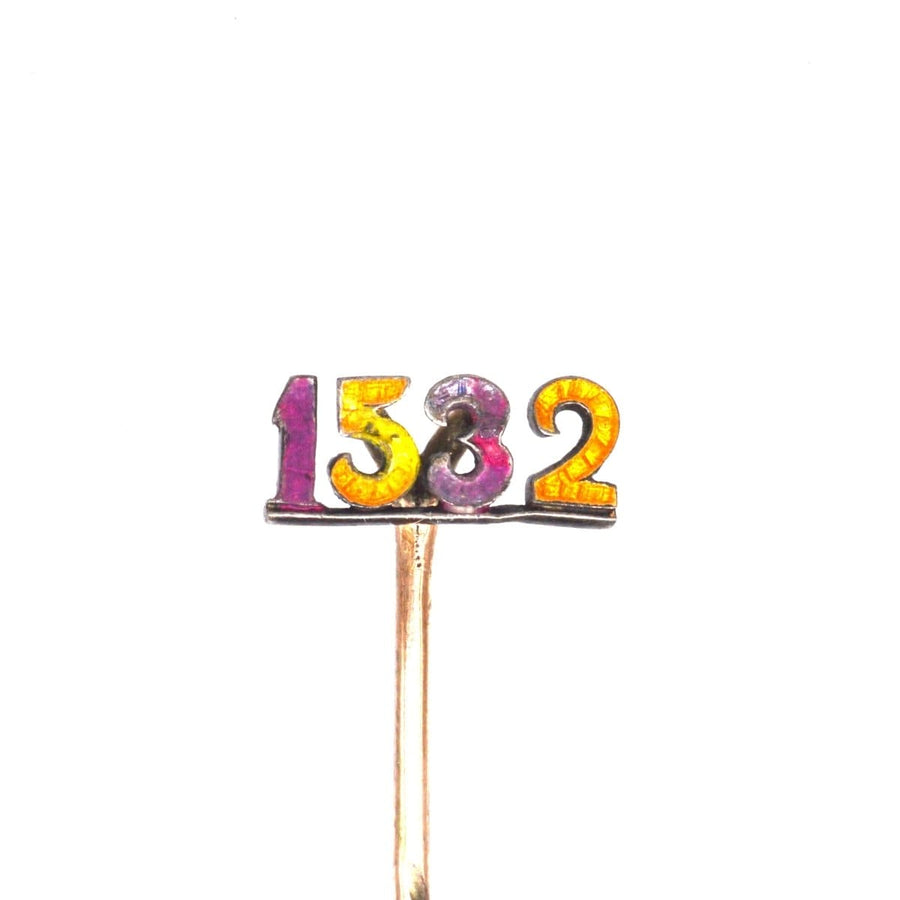 Edwardian silver and enamel tie pin featuring the date 1532, commemorating the founding of Bristol Grammar School.