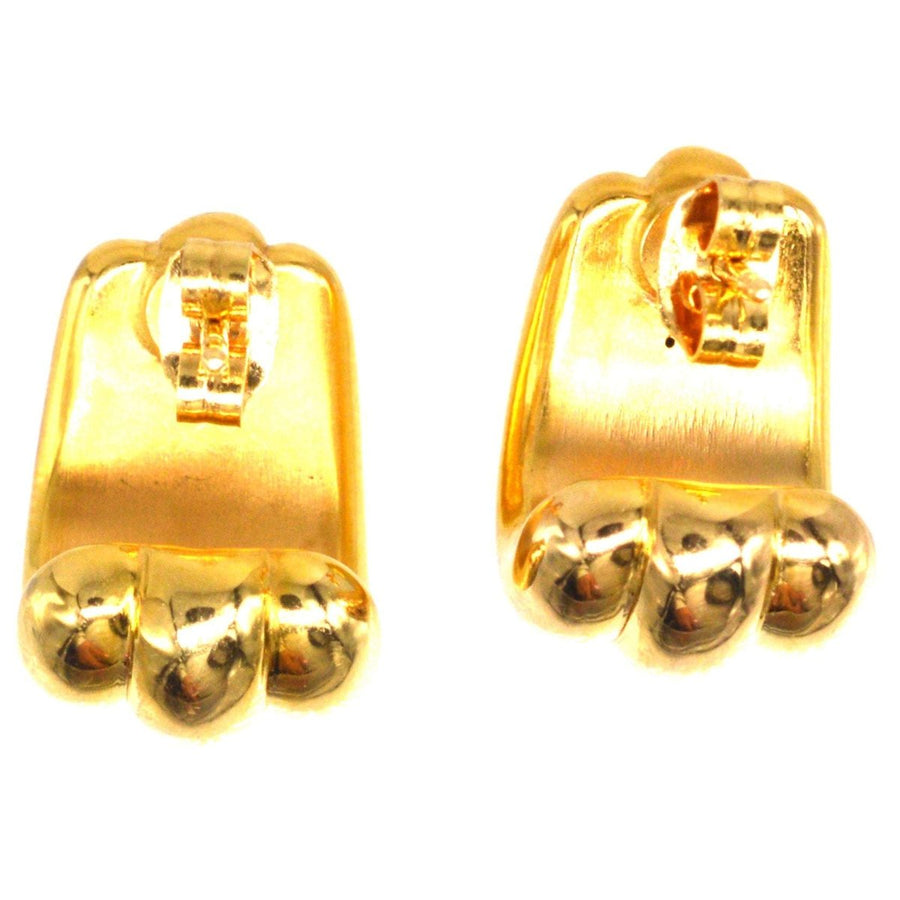 French 18ct Gold Retro Three Band Earrings | Parkin and Gerrish | Antique & Vintage Jewellery