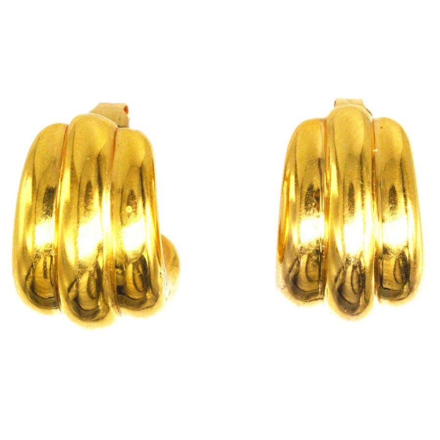 French 18ct Gold Retro Three Band Earrings | Parkin and Gerrish | Antique & Vintage Jewellery