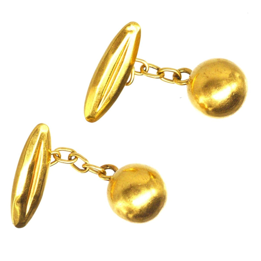 Elegant French Art Deco 18ct gold ball cufflinks, featuring a classic design from the 1920s, perfect for gifting.