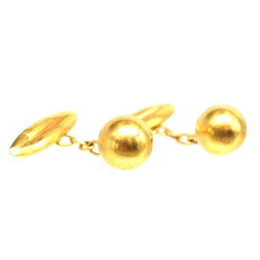 French Art Deco 18ct gold ball cufflinks, elegant 1920s design, perfect gift for stylish men.