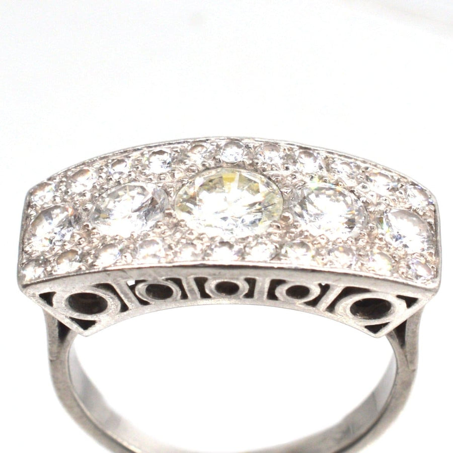 French Art Deco platinum and diamond ring featuring 2 carats of dazzling diamonds in a chic design.