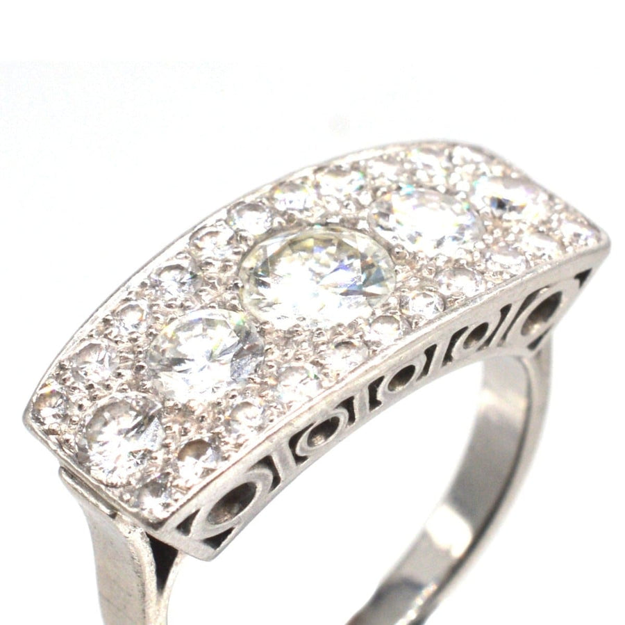 French Art Deco platinum ring with over 2 carats of diamonds, stylish and perfect for engagements.