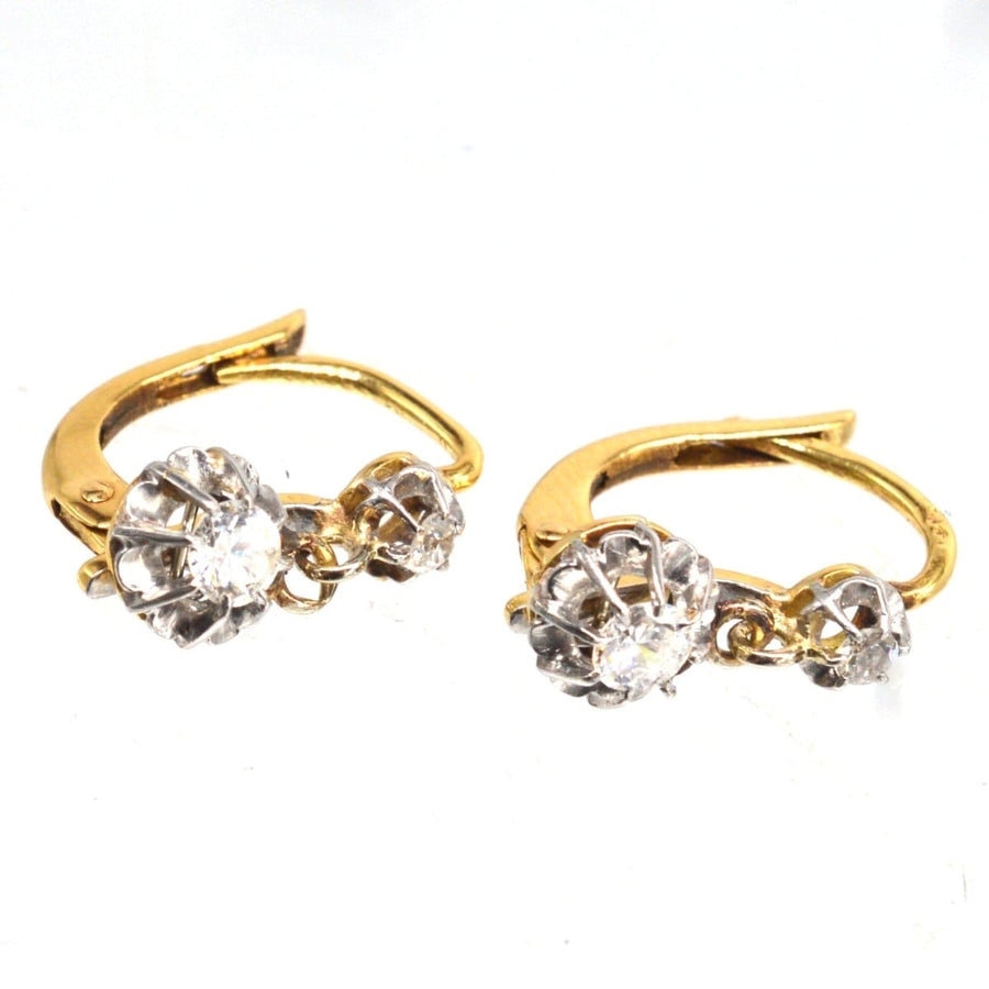 French Belle Epoque 18ct gold and platinum diamond drop Dormeuse earrings with a classic design.