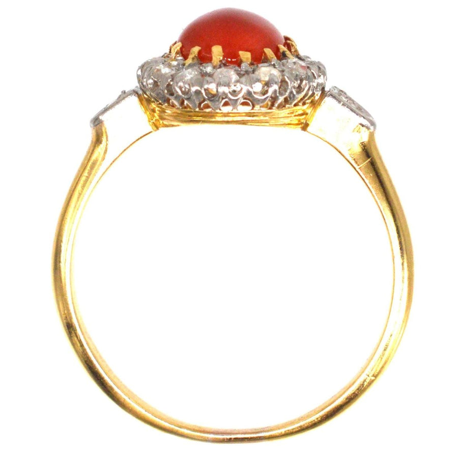 French Belle Époque Hot Red Coral and Diamond Cluster Ring | Parkin and Gerrish | Antique & Vintage Jewellery