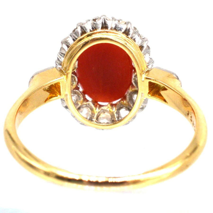 French Belle Époque Hot Red Coral and Diamond Cluster Ring | Parkin and Gerrish | Antique & Vintage Jewellery
