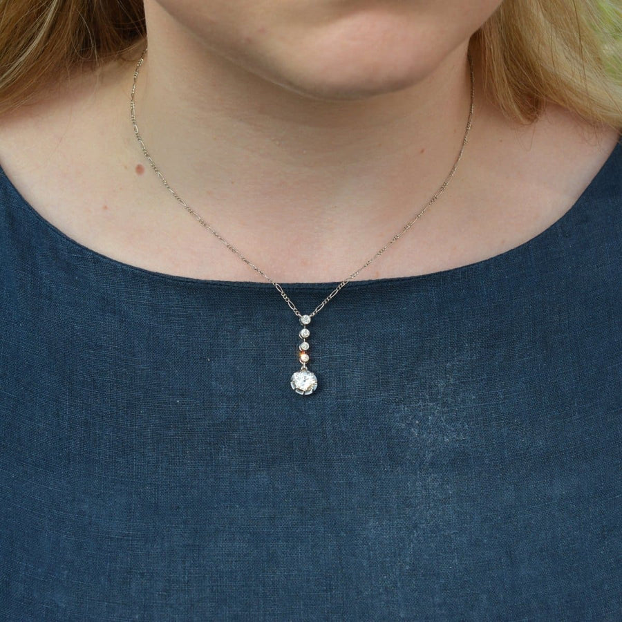 Elegant Belle Epoque diamond drop pendant necklace showcasing a 1-carat diamond on a delicate chain.