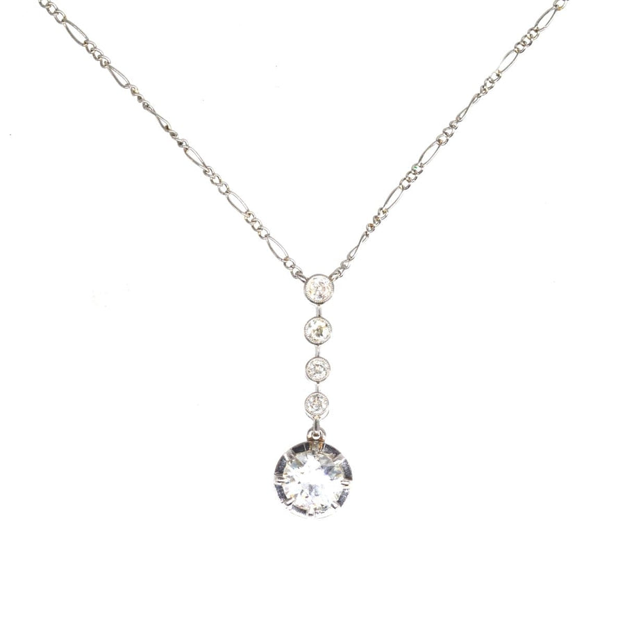 French Belle Epoque diamond drop pendant necklace in platinum and white gold with a stunning 1 carat diamond.
