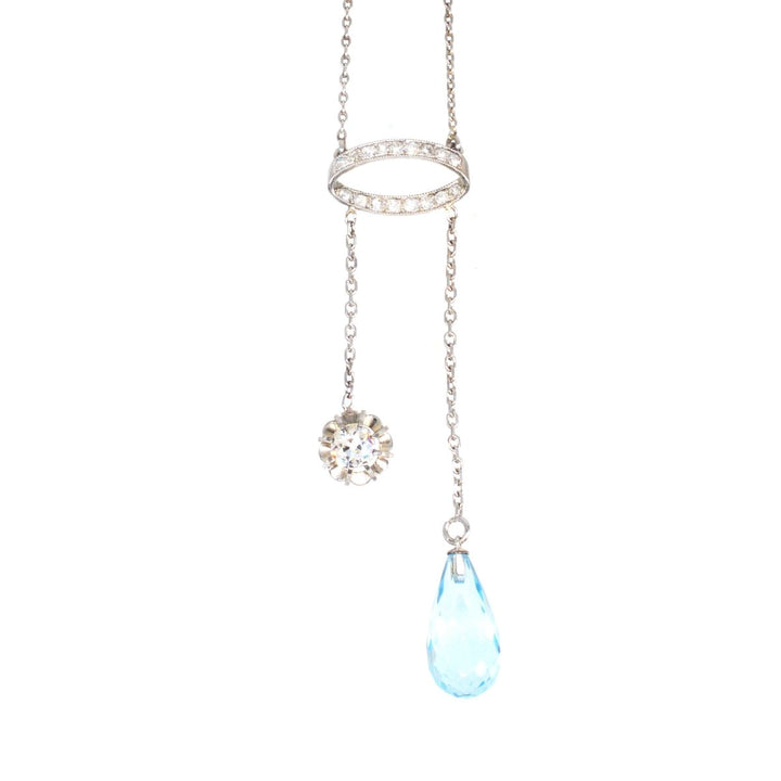 French Belle Epoque Platinum Diamond and Blue Topaz Necklace | Parkin and Gerrish | Antique & Vintage Jewellery